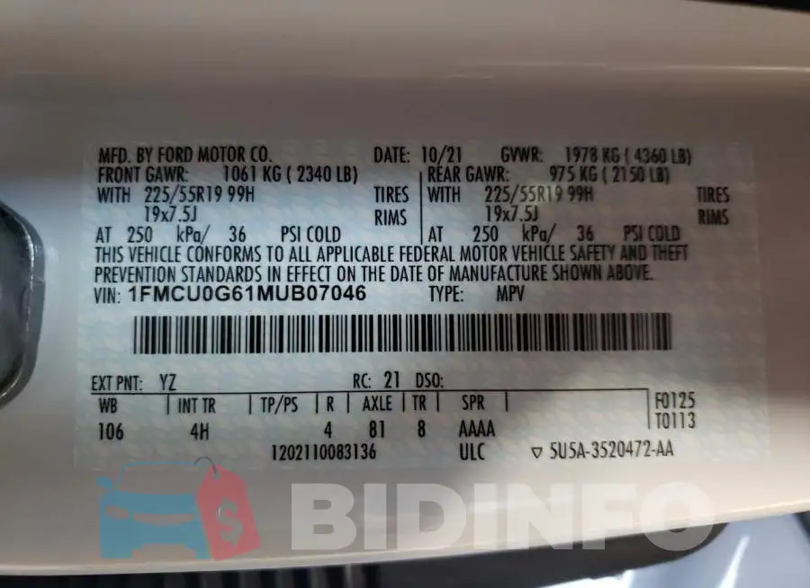 1FMCU0G61MUB07046 Photo# 10