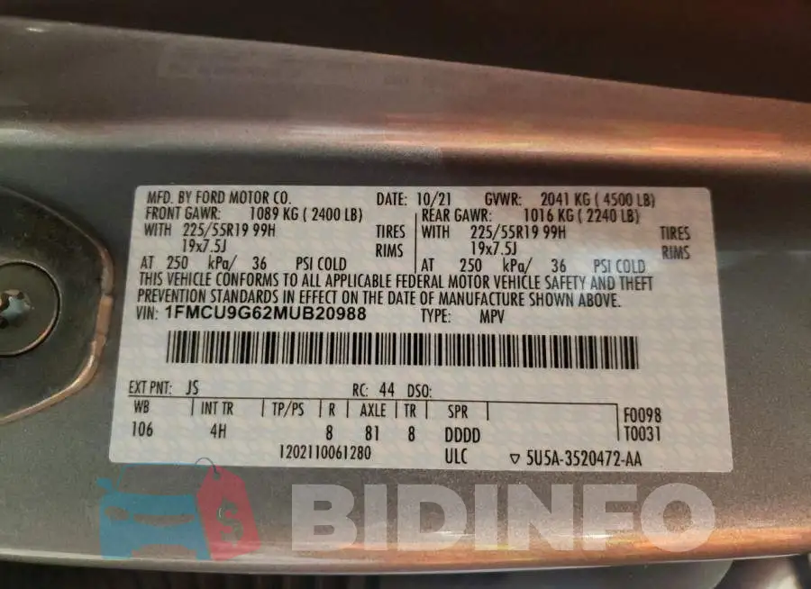 1FMCU9G62MUB20988 Photo# 10