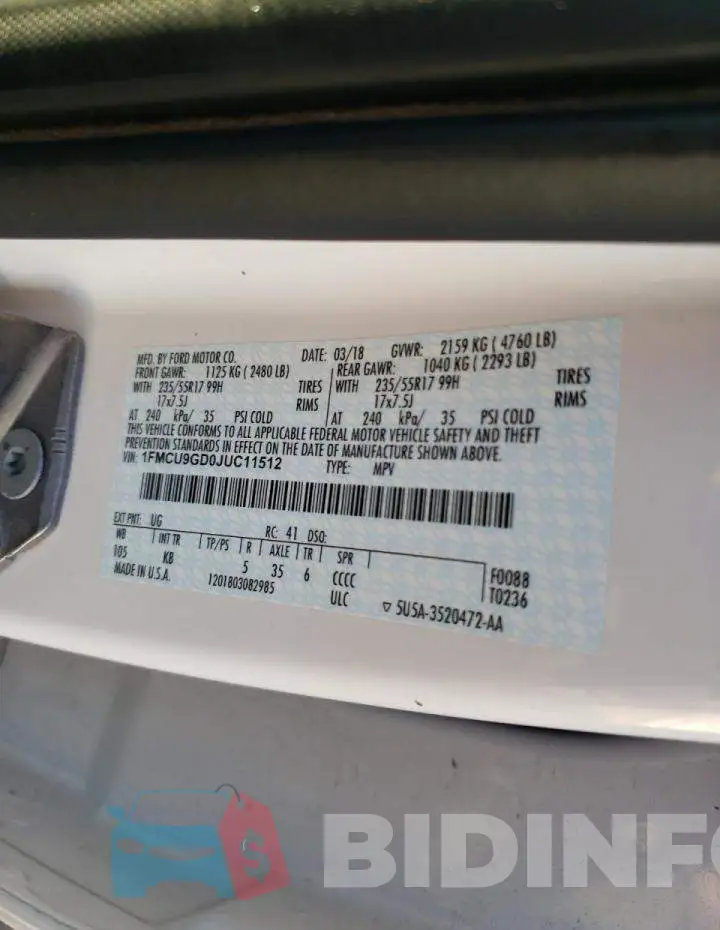 1FMCU9GD0JUC11512 Photo# 10