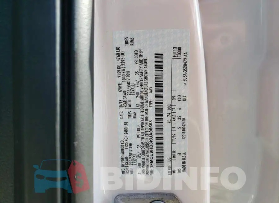 1FMCU9HD3KUA06668 Photo# 10