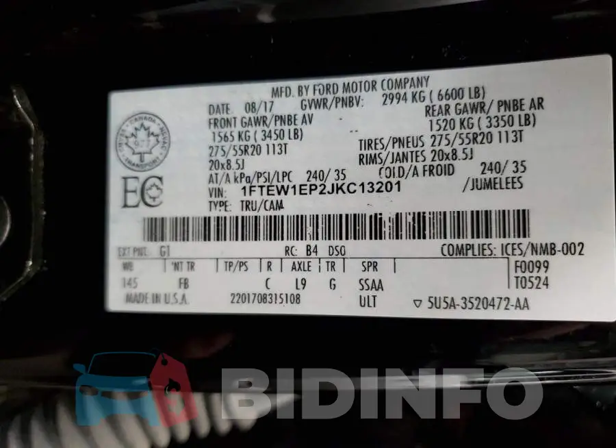 1FTEW1EP2JKC13201 Photo# 10