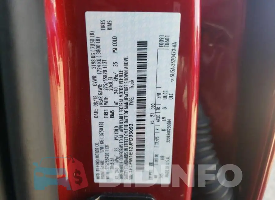 1FTFW1E12JFD93093 Photo# 10