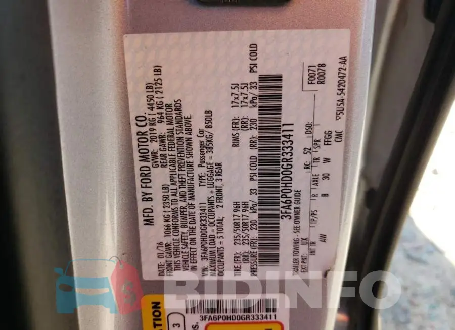 3FA6P0HD0GR333411 Photo# 10