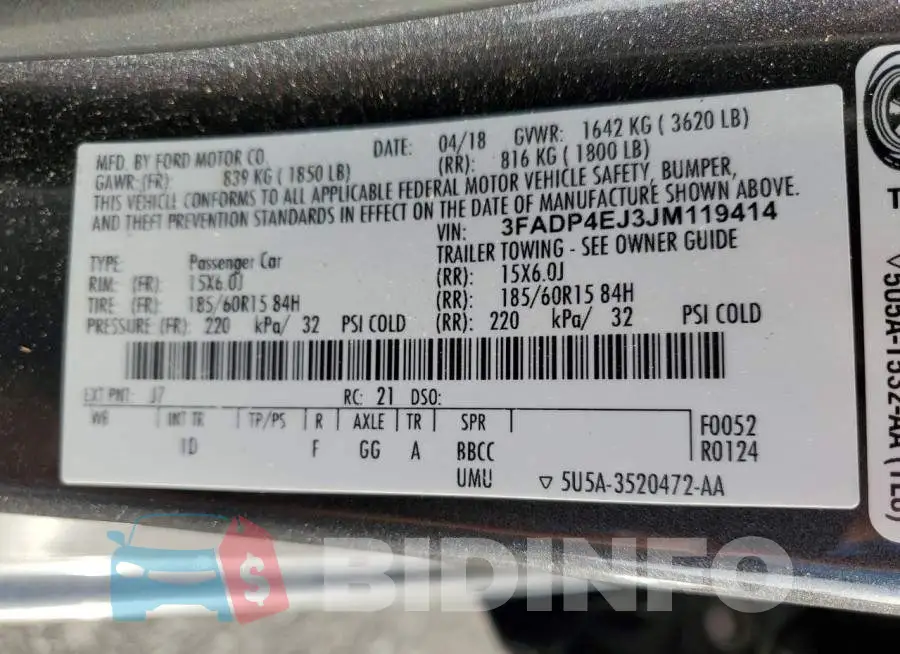 3FADP4EJ3JM119414 Photo# 10