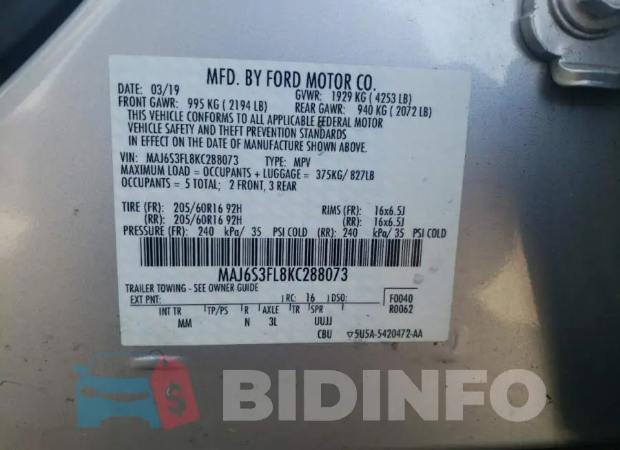 MAJ6S3FL8KC288073 Photo# 10