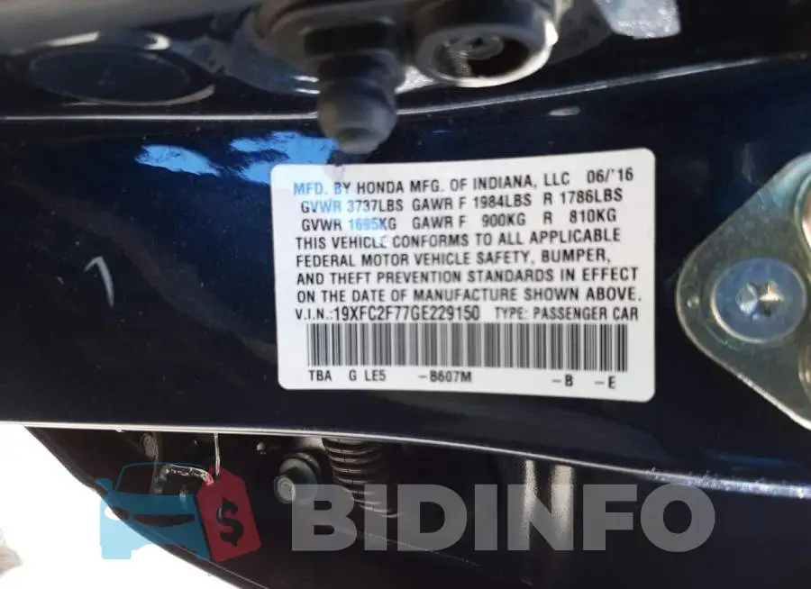 19XFC2F77GE229150 Photo# 10