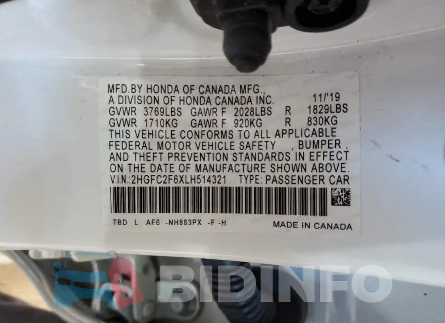 2HGFC2F6XLH514321 Photo# 10