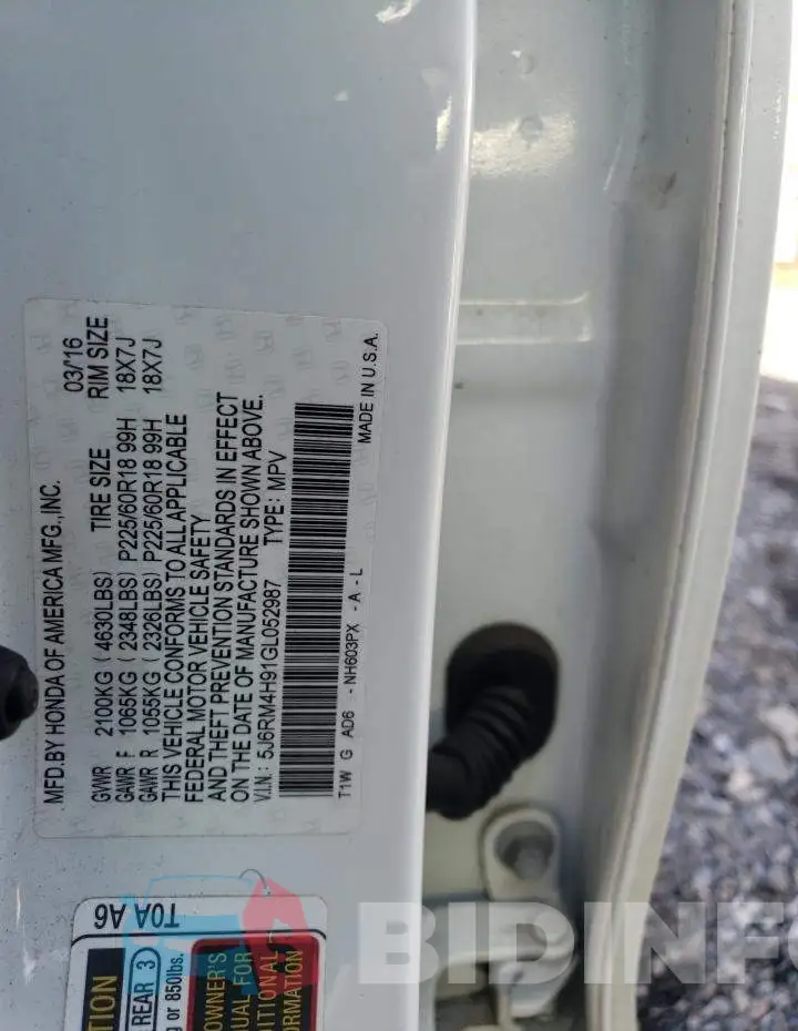 5J6RM4H91GL052987 Photo# 10