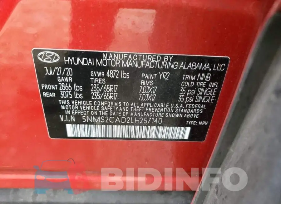 5NMS2CAD2LH257140 Photo# 10