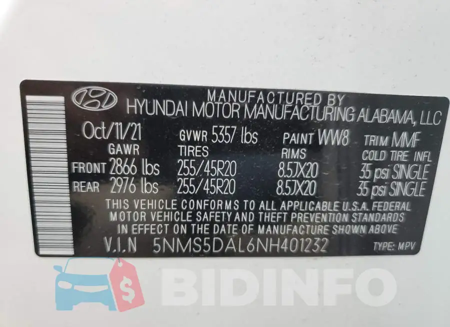 5NMS5DAL6NH401232 Photo# 10