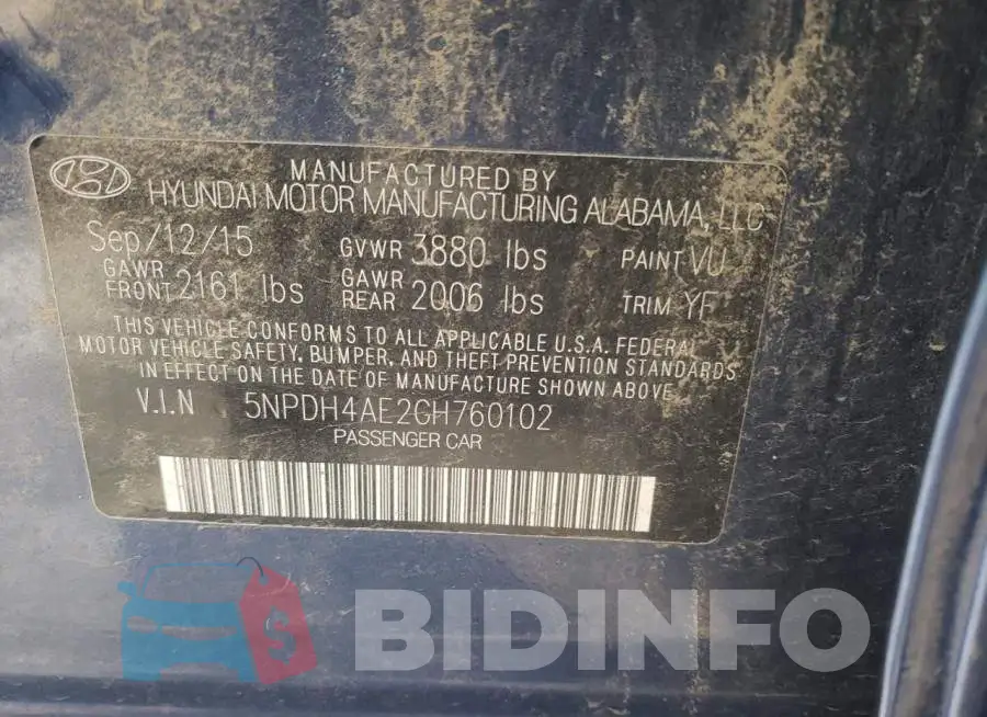 5NPDH4AE2GH760102 Photo# 10