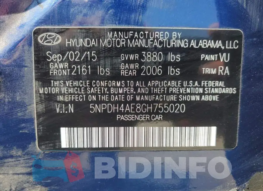 5NPDH4AE8GH755020 Photo# 10