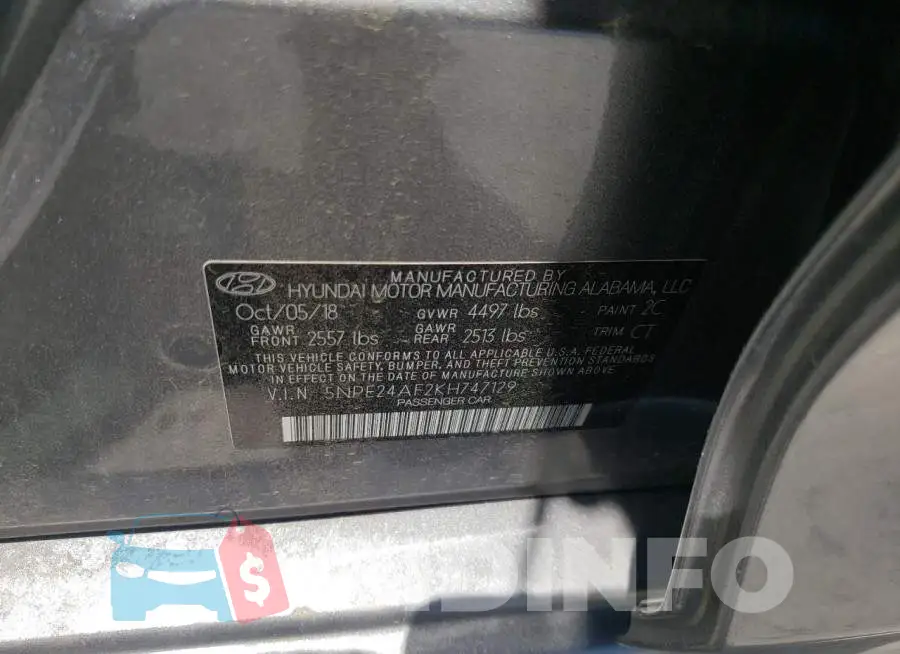 5NPE24AF2KH747129 Photo# 10