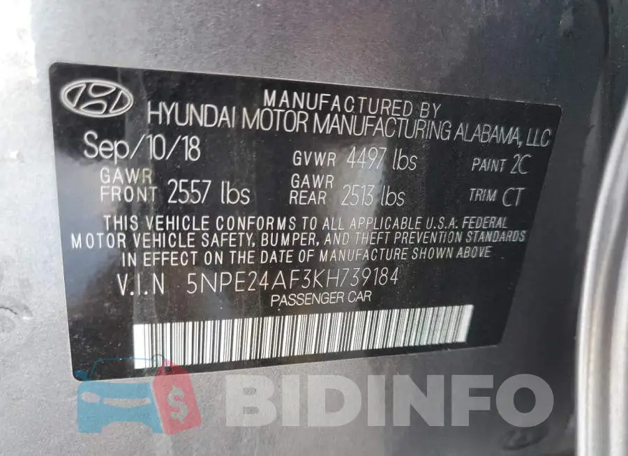 5NPE24AF3KH739184 Photo# 10