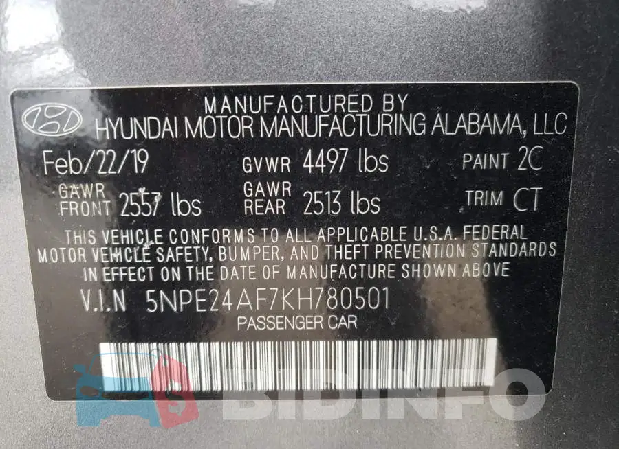 5NPE24AF7KH780501 Photo# 10