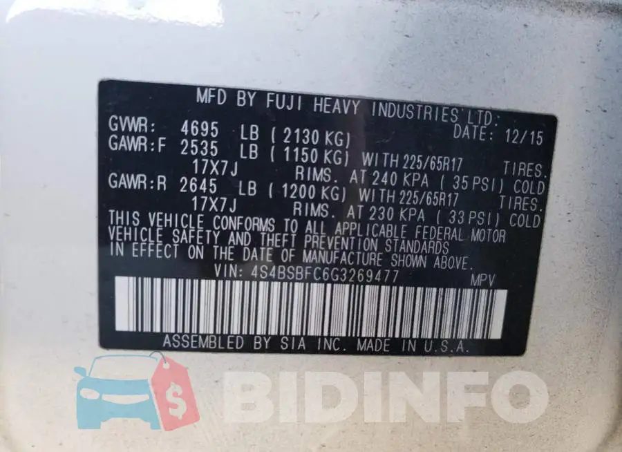 4S4BSBFC6G3269477 Photo# 10
