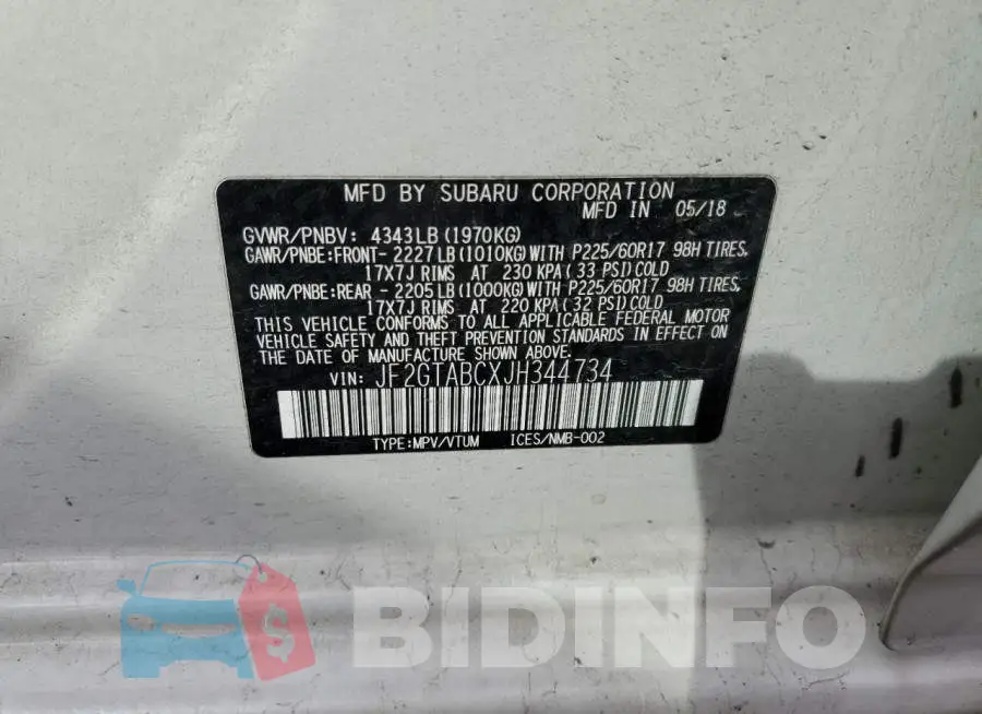JF2GTABCXJH344734 Photo# 10
