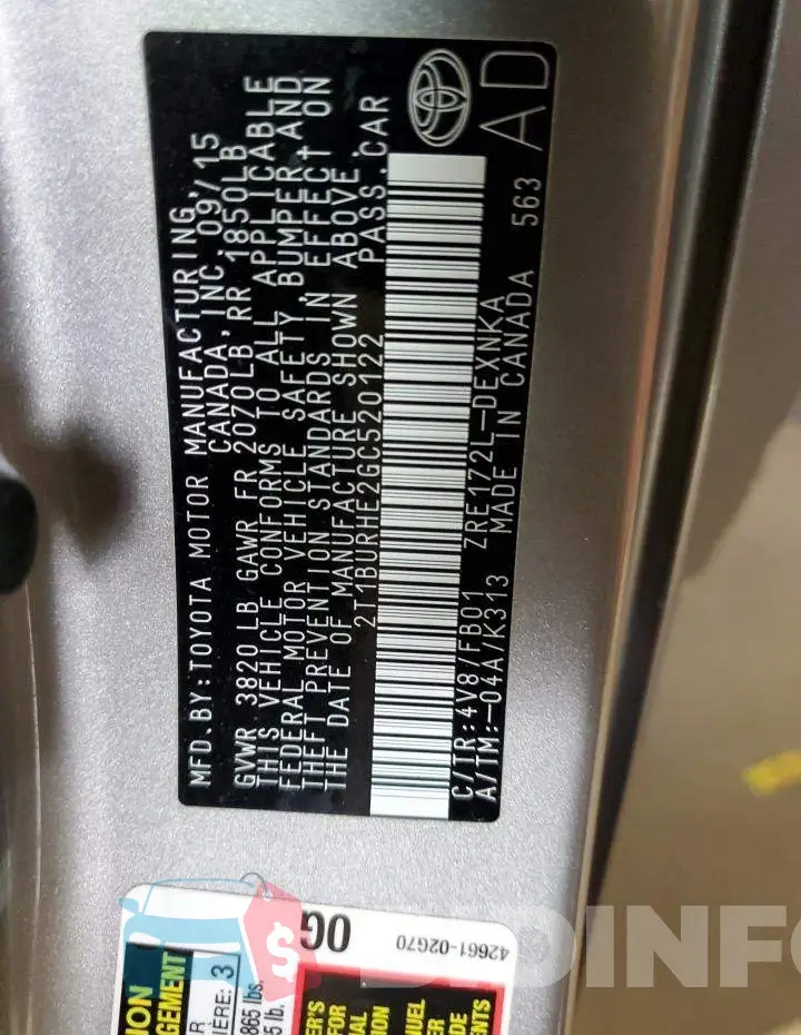 2T1BURHE2GC520122 Photo# 10