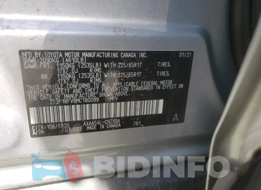 2T3F1RFV8MC180099 Photo# 10