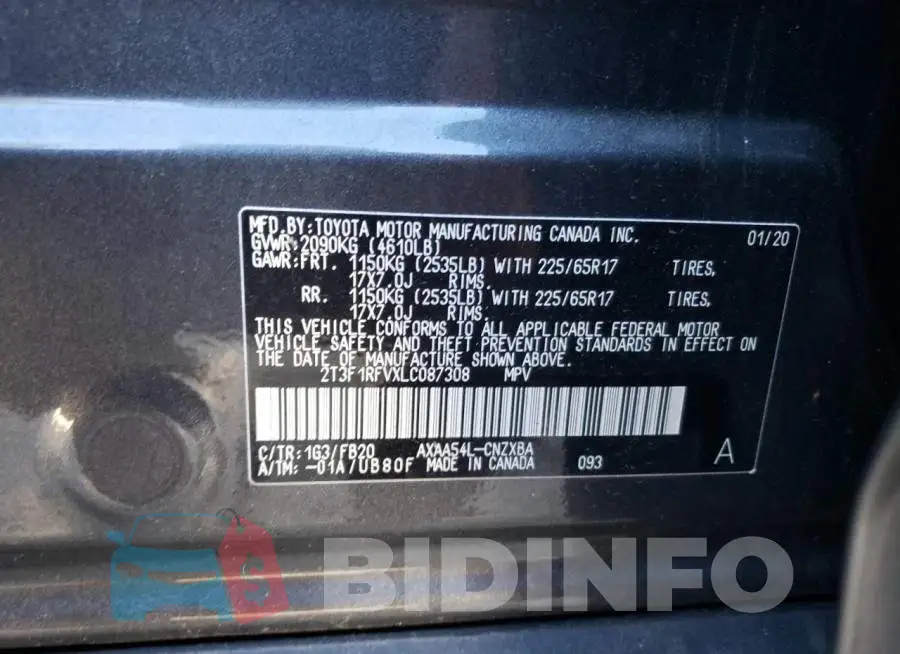 2T3F1RFVXLC087308 Photo# 10
