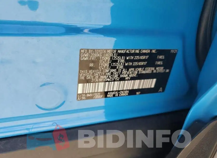 2T3G1RFV5MW237152 Photo# 10