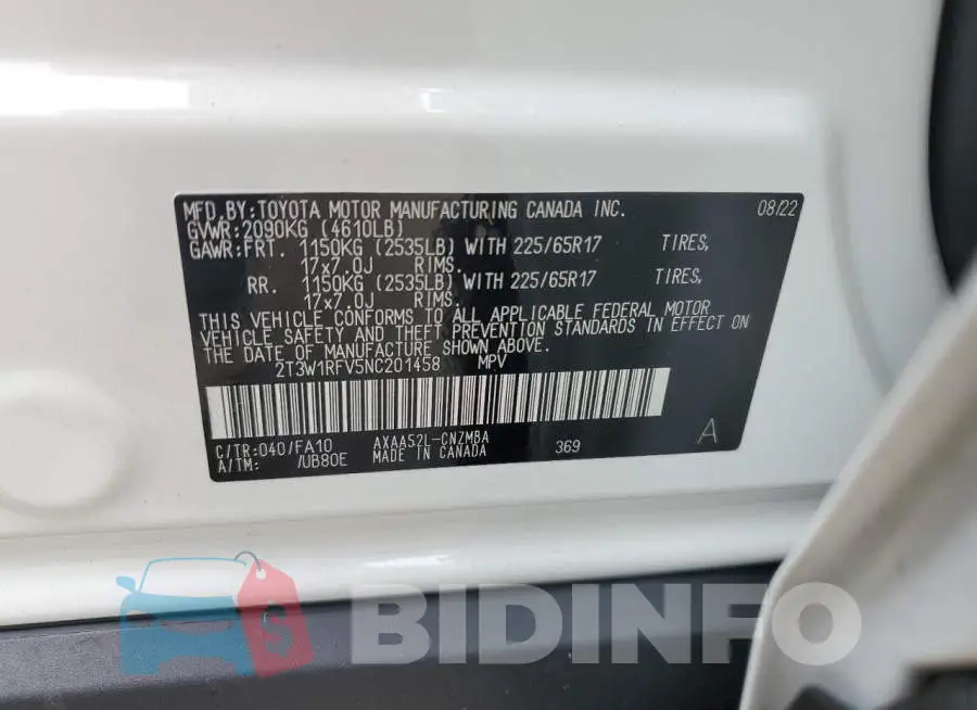 2T3W1RFV5NC201458 Photo# 10