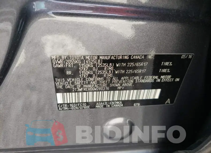 2T3WFREV0GW280316 Photo# 10