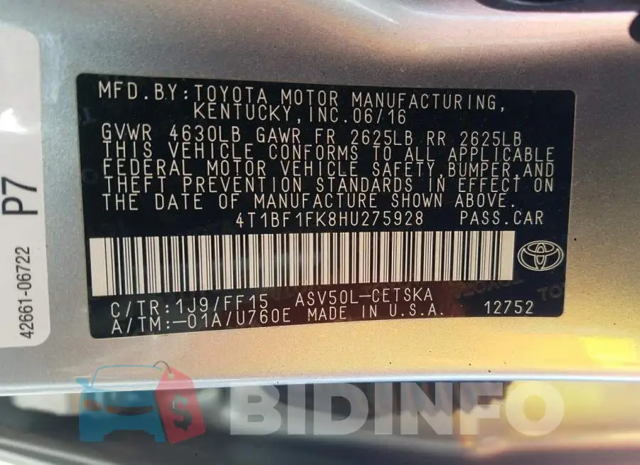4T1BF1FK8HU275928 Photo# 10