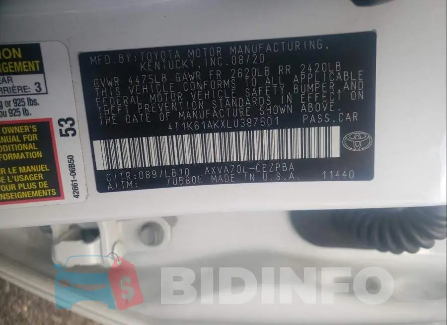 4T1K61AKXLU387601 Photo# 10