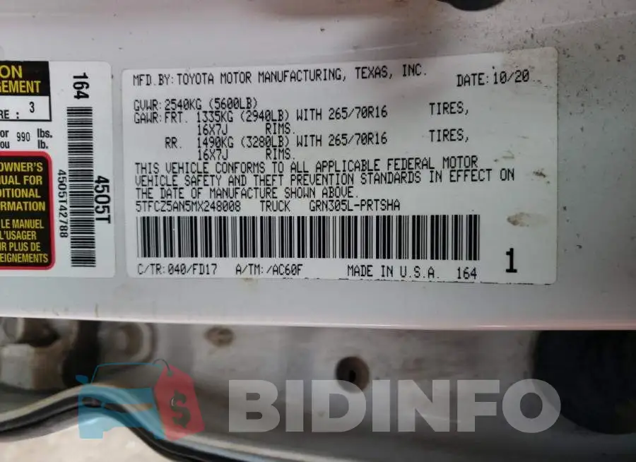 5TFCZ5AN5MX248008 Photo# 10