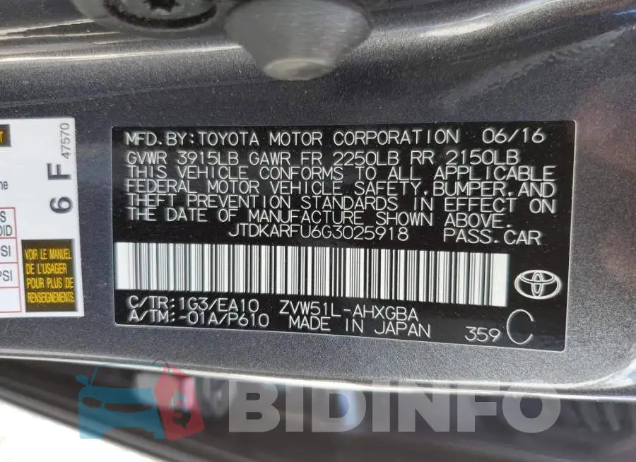 JTDKARFU6G3025918 Photo# 10