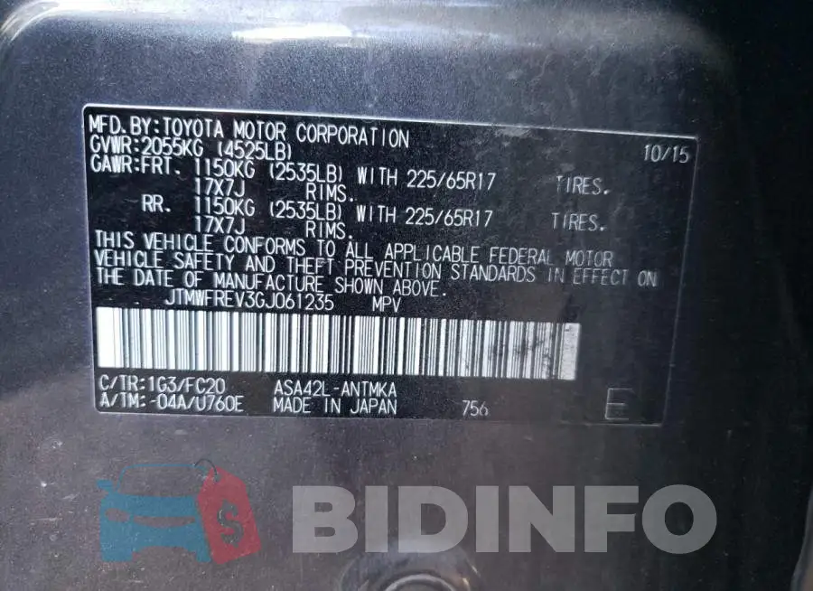 JTMWFREV3GJ061235 Photo# 10
