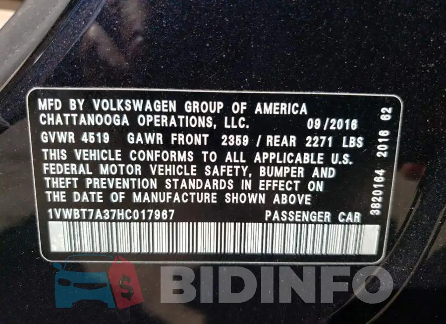 1VWBT7A37HC017967 Photo# 10