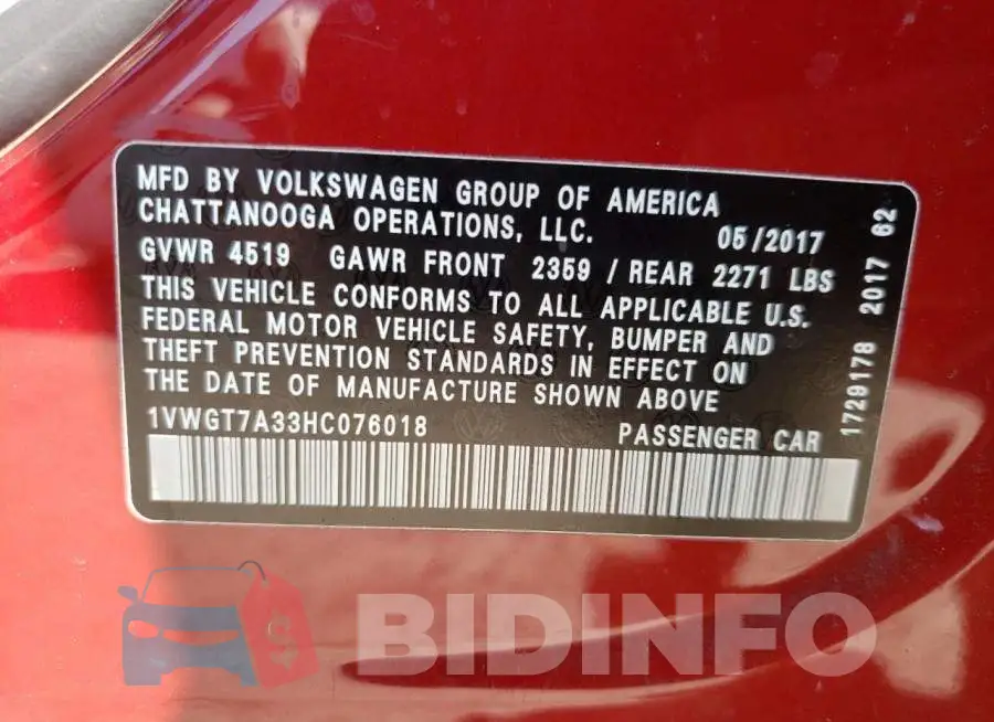 1VWGT7A33HC076018 Photo# 10