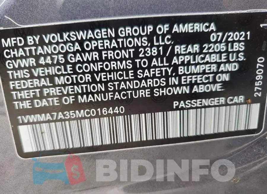 1VWMA7A35MC016440 Photo# 10