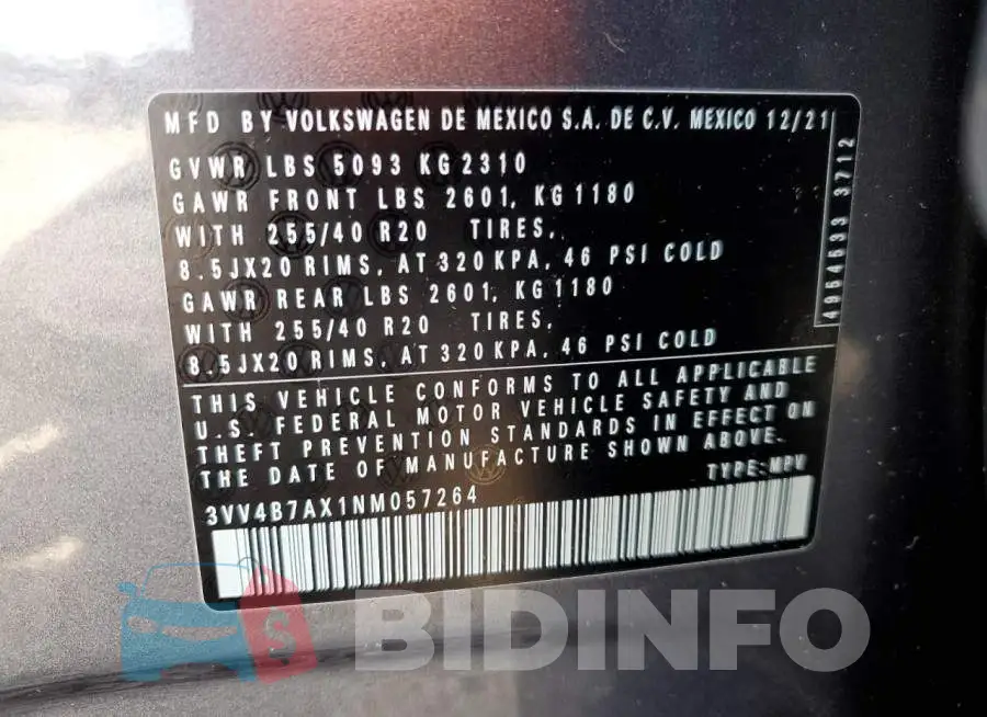 3VV4B7AX1NM057264 Photo# 10
