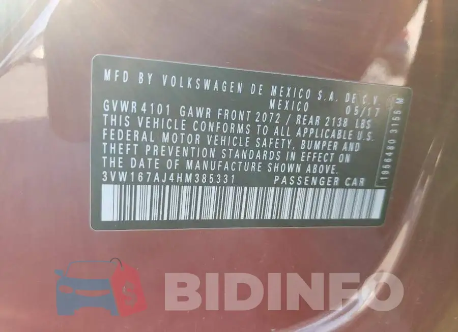 3VW167AJ4HM385331 Photo# 10