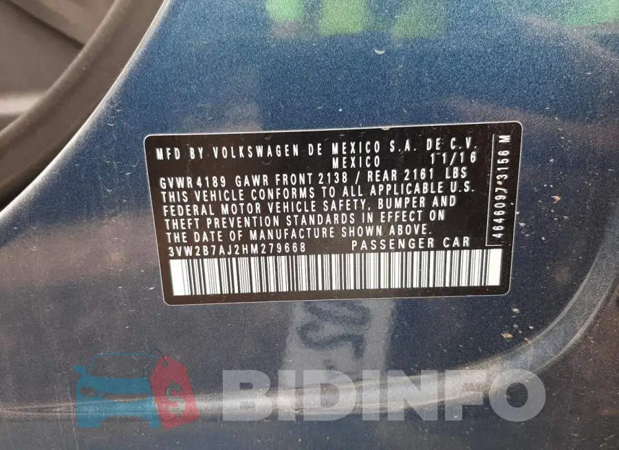 3VW2B7AJ2HM279668 Photo# 8