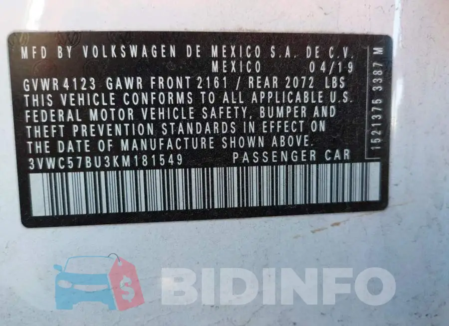 3VWC57BU3KM181549 Photo# 10