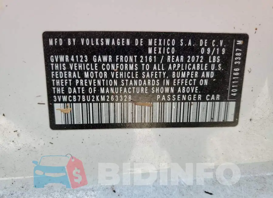 3VWCB7BU2KM263328 Photo# 10