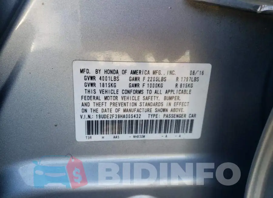 19UDE2F39HA005432 Photo# 10
