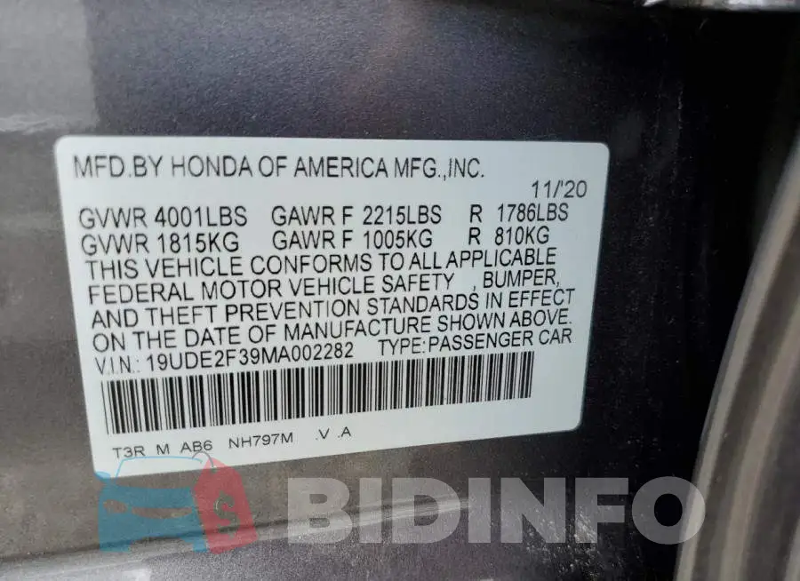 19UDE2F39MA002282 Photo# 10