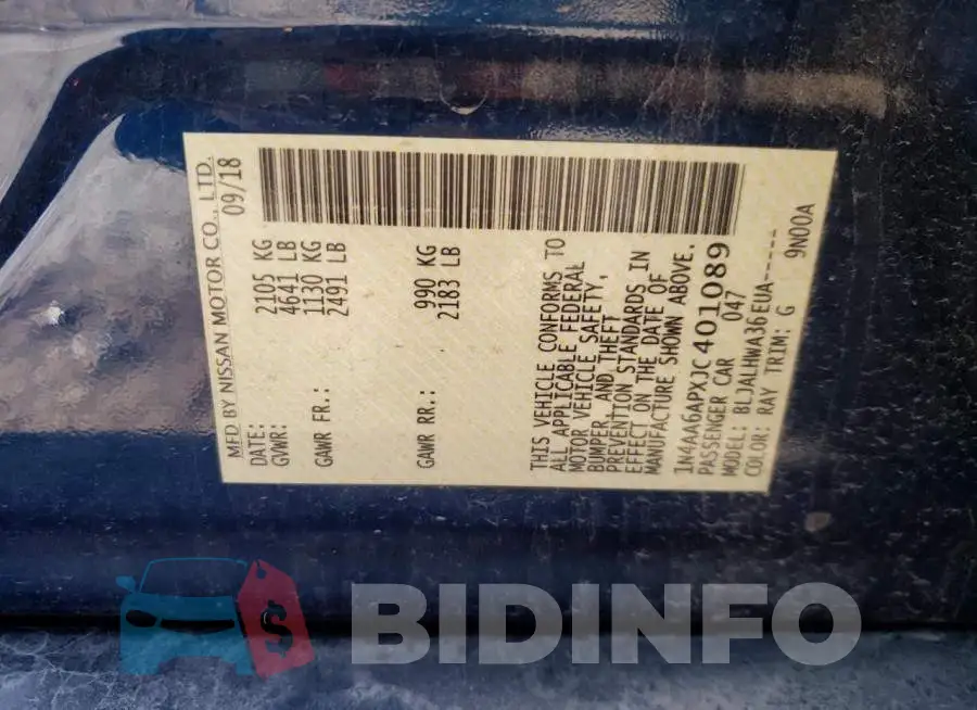 1N4AA6APXJC401089 Photo# 10