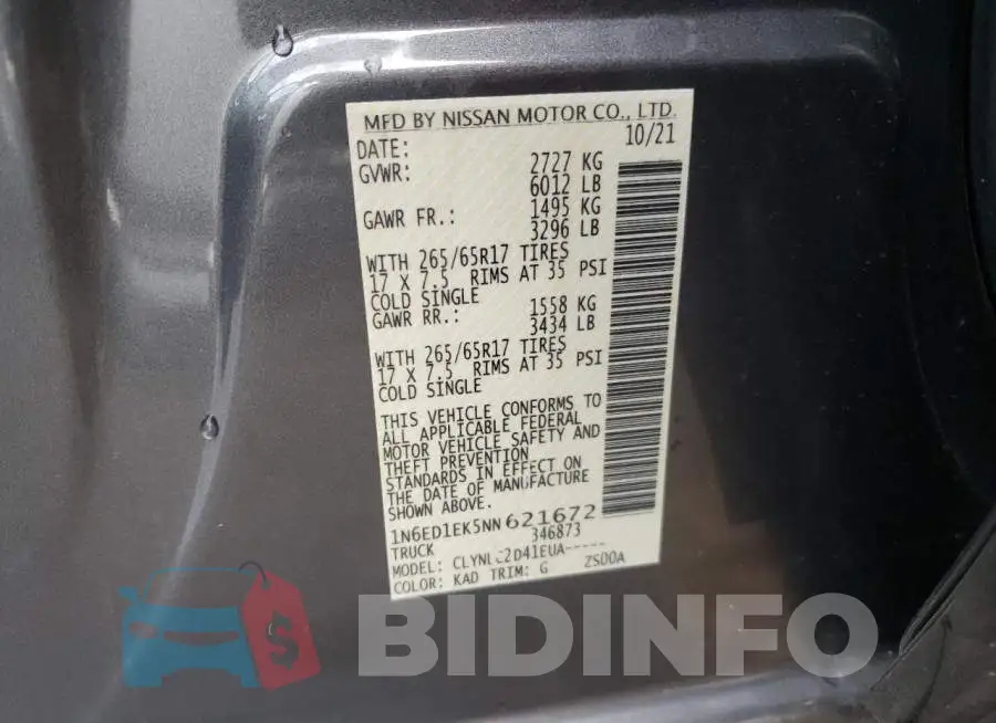 1N6ED1EK5NN621672 Photo# 10