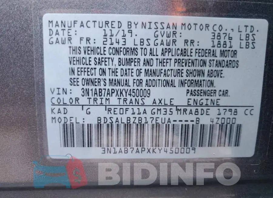 3N1AB7APXKY450009 Photo# 10
