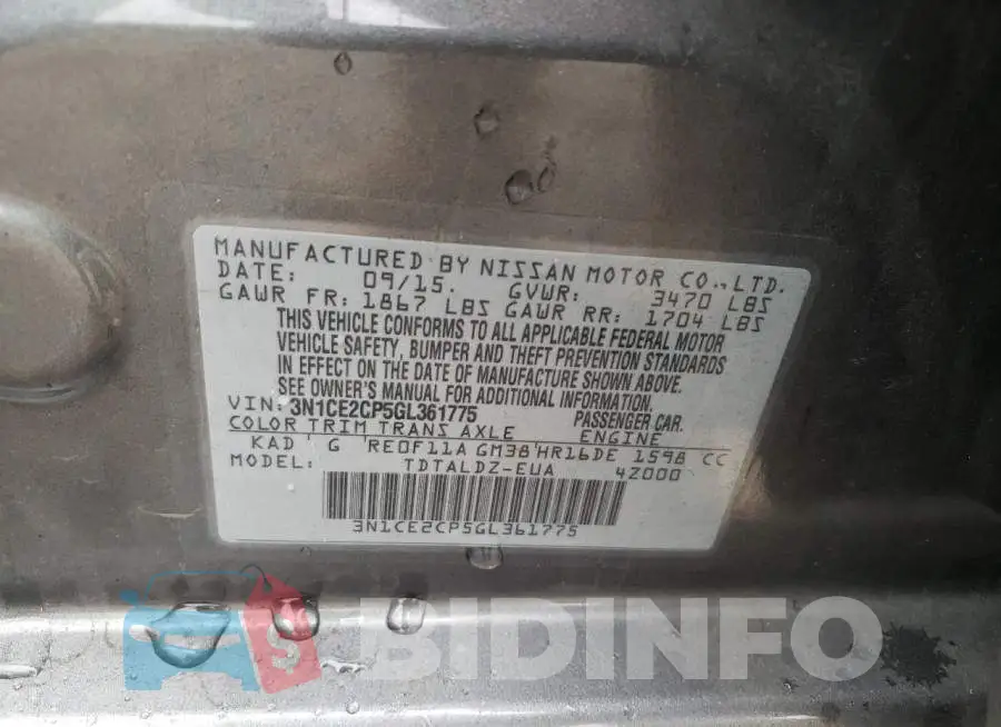 3N1CE2CP5GL361775 Photo# 10