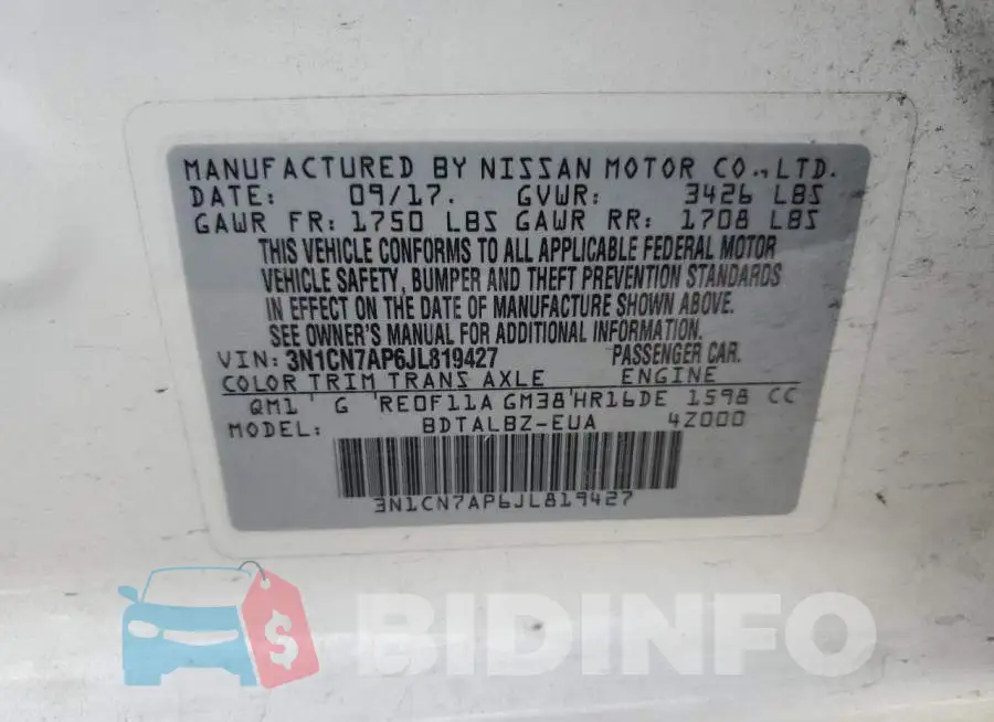 3N1CN7AP6JL819427 Photo# 10