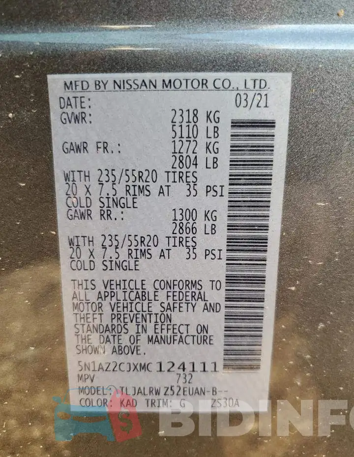 5N1AZ2CJXMC124111 Photo# 10