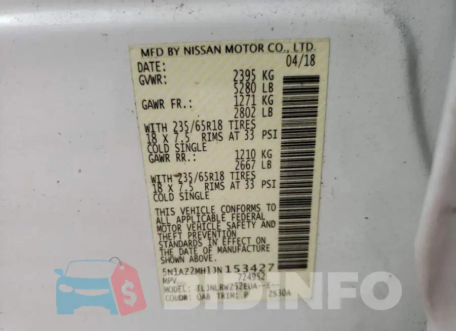 5N1AZ2MH1JN153427 Photo# 10