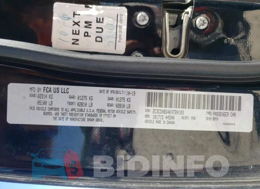 2C3CDXBG4KH720103 Photo# 10